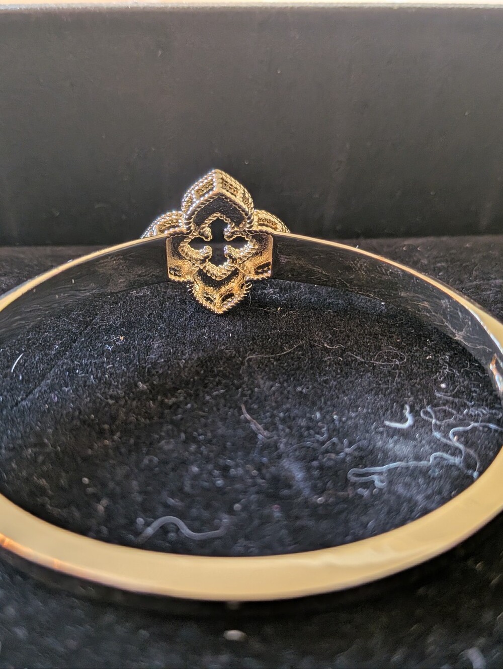 Silver Bangle Bracelet with Black Enamel Clover Motif - Picture 7 of 8